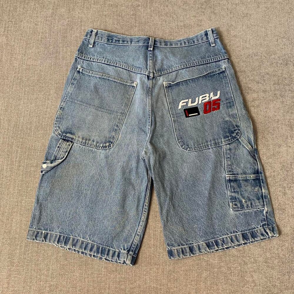 Y2K 90s FUBU Faded Denim Baggy Jorts Embroided Logo